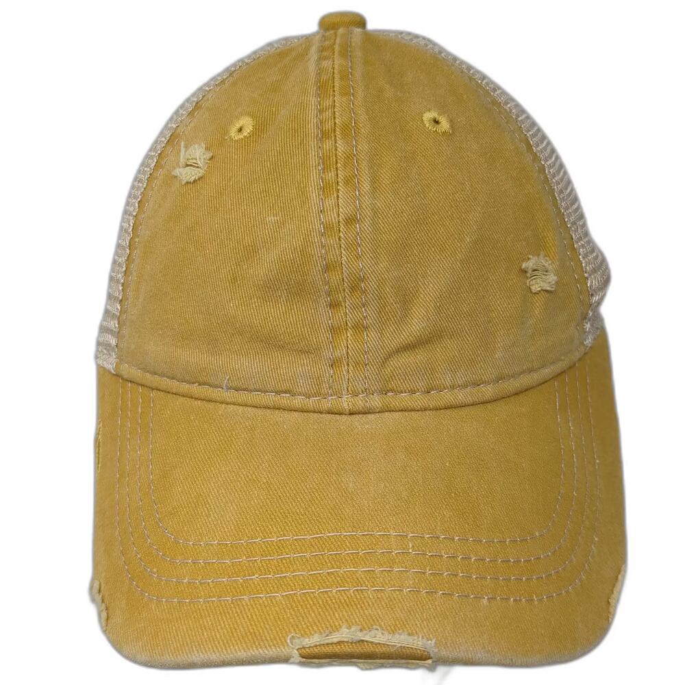 C.C Baseball Cap Yellow Beige OS Distressed Mesh Back Adjustable Strapback Hat